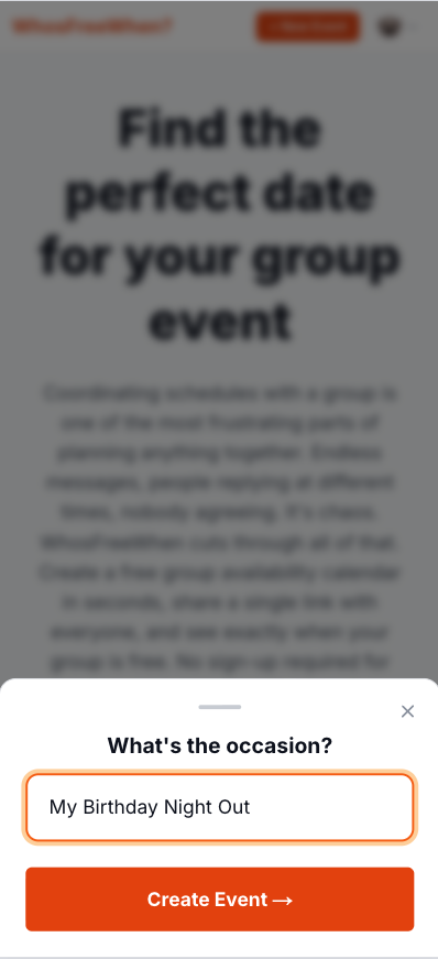 The WhosFreeWhen create event form