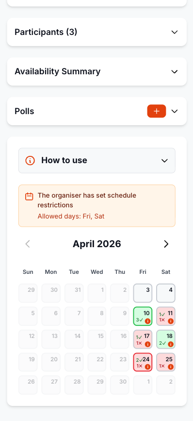 Tapping available days on the calendar